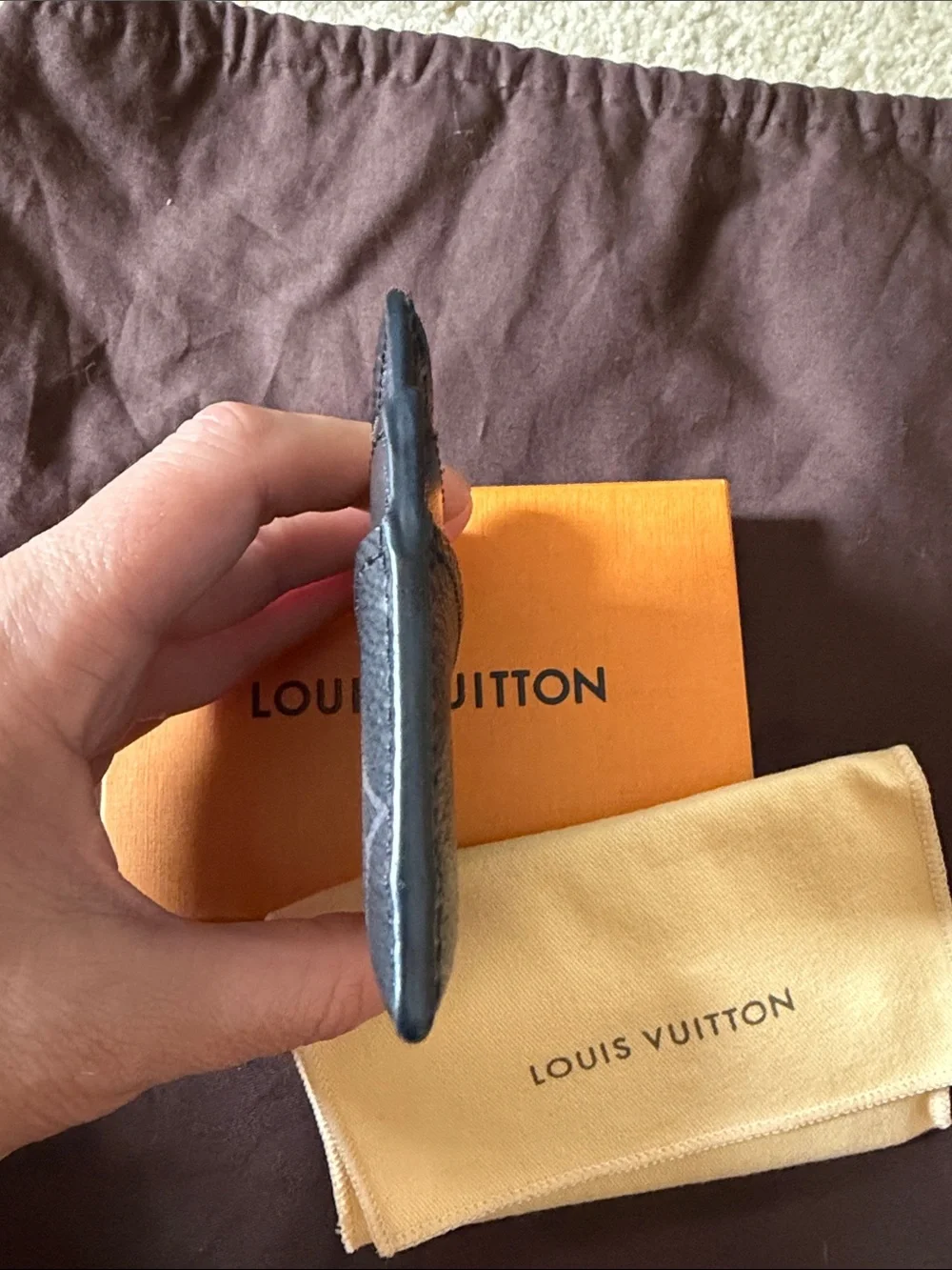 Authentic Louis Vuitton Monogram Eclipse Double Card Holder Gray Black SLG